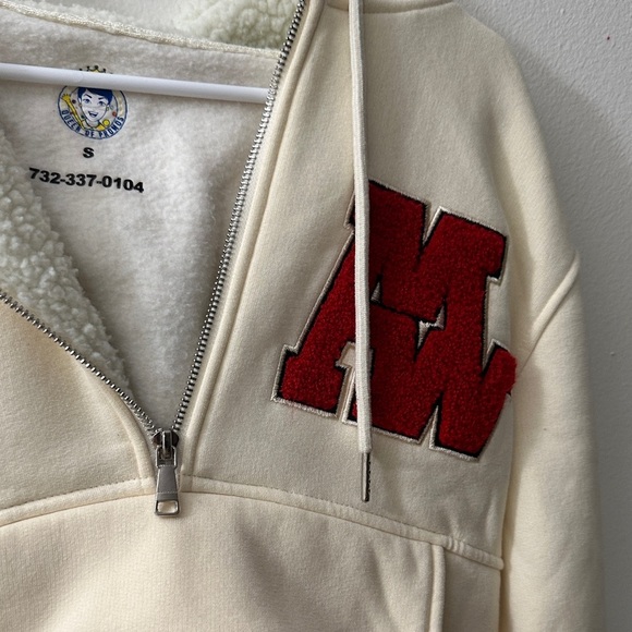 GENERIC Half-Zip Sherpa-Lined Hoodie Cream White SIZE SMALL Cozy Fall Walking - Picture 3 of 4